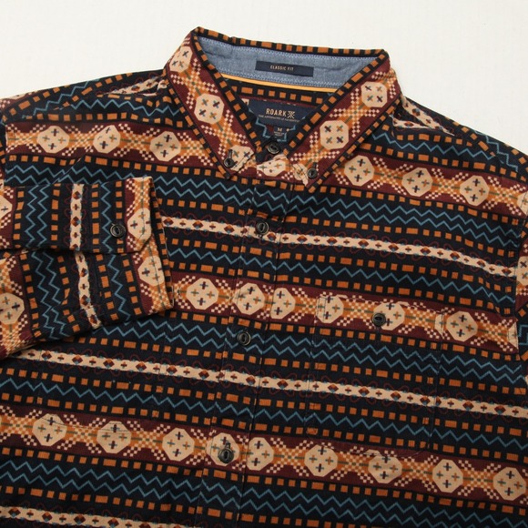 Roark Shirt Mens Medium Multicolor Aztec Corduroy Long Sleeve Button Front - Picture 1 of 10